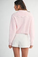 Load image into Gallery viewer, NEWEST ARRIVAL Pink Fuzzy Knit Scallop Peter Pan Collar Cardigan Sweater
