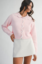 Load image into Gallery viewer, NEWEST ARRIVAL Pink Fuzzy Knit Scallop Peter Pan Collar Cardigan Sweater
