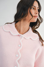 Load image into Gallery viewer, NEWEST ARRIVAL Pink Fuzzy Knit Scallop Peter Pan Collar Cardigan Sweater
