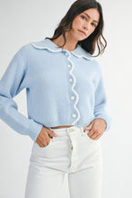 Load image into Gallery viewer, NEWEST ARRIVAL Blue Fuzzy Knit Scallop Peter Pan Collar Cardigan Sweater
