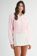 Load image into Gallery viewer, NEWEST ARRIVAL Pink Fuzzy Knit Scallop Peter Pan Collar Cardigan Sweater
