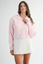 Load image into Gallery viewer, NEWEST ARRIVAL Pink Fuzzy Knit Scallop Peter Pan Collar Cardigan Sweater
