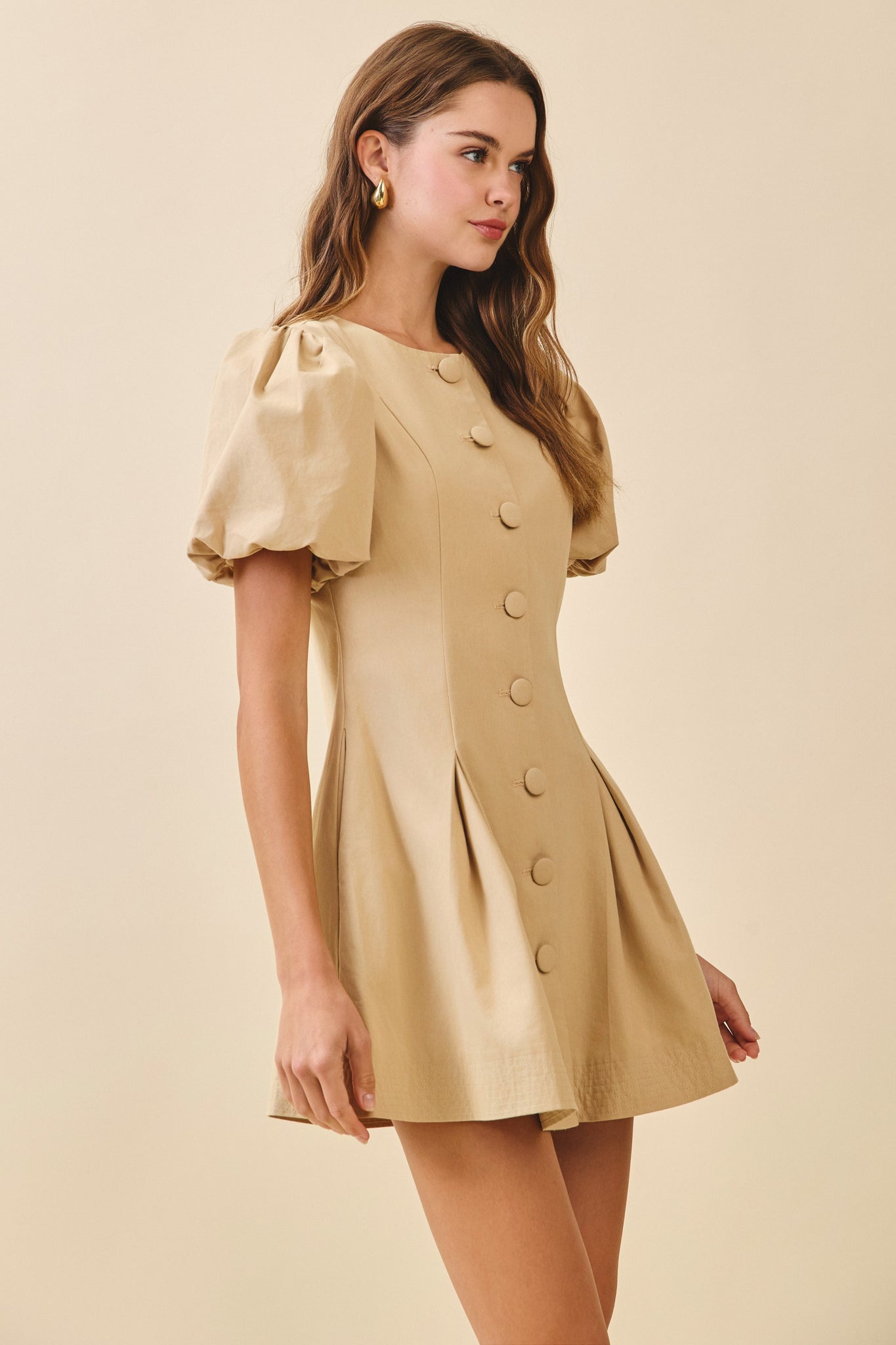 LAST ONE FINAL SALE Cream Puff Sleeve Button Front Dress Five Points Boutique LAST ONE FINAL SALE Cream Puff Sleeve Button Front Dress Five Points Boutique