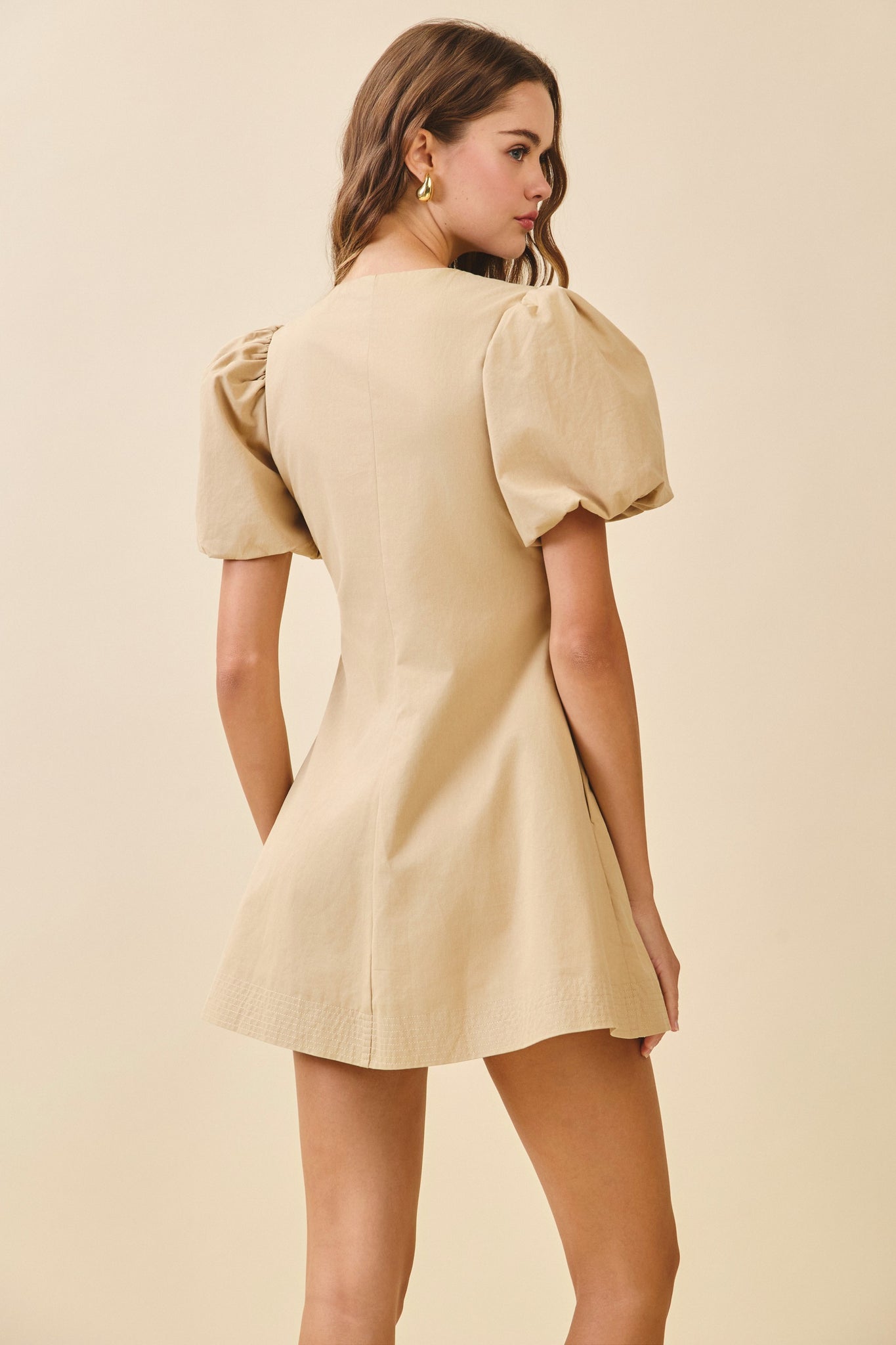 LAST ONE FINAL SALE Cream Puff Sleeve Button Front Dress Five Points Boutique LAST ONE FINAL SALE Cream Puff Sleeve Button Front Dress Five Points Boutique