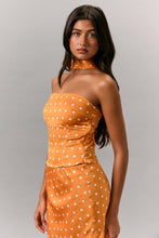 Load image into Gallery viewer, NEWEST ARRIVAL Orange Polka Dot Scarf Top Maxi Skirt Set
