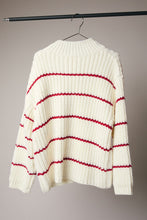 Load image into Gallery viewer, NEWEST ARRIVAL Cream/Red Striped Oversized Cozy Mock Neck Cardigan
