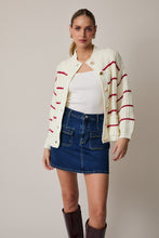Load image into Gallery viewer, NEWEST ARRIVAL Cream/Red Striped Oversized Cozy Mock Neck Cardigan
