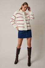 Load image into Gallery viewer, NEWEST ARRIVAL Cream/Red Striped Oversized Cozy Mock Neck Cardigan
