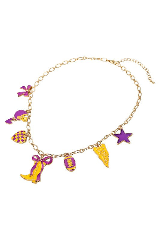 NEWEST ARRIVAL Purple/Yellow Football Charm Necklace