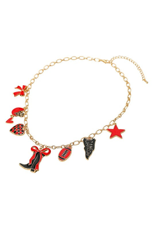 NEWEST ARRIVAL Red/Black Football Charm Necklace