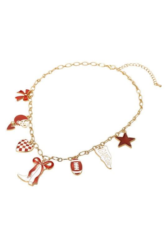 NEWEST ARRIVAL Crimson Red Football Charm Necklace