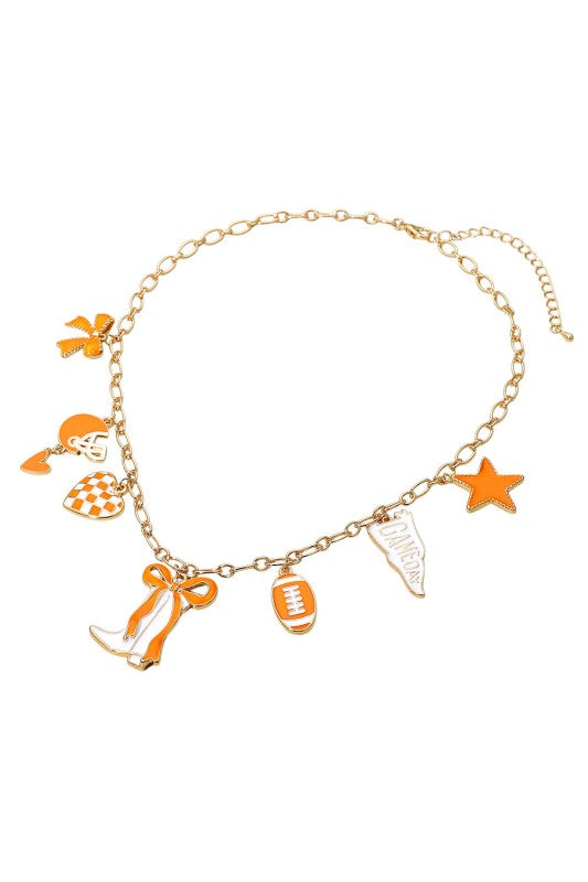 NEWEST ARRIVAL Orange/White Football Charm Necklace