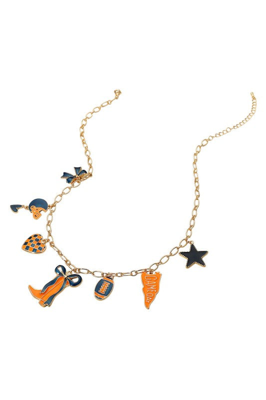 NEWEST ARRIVAL Navy/Orange Football Charm Necklace