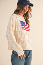 Load image into Gallery viewer, NEWEST ARRIVAL Cream USA Flag Cable Knit Sweater
