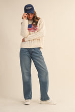 Load image into Gallery viewer, NEWEST ARRIVAL Cream USA Flag Cable Knit Sweater
