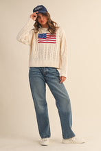 Load image into Gallery viewer, NEWEST ARRIVAL Cream USA Flag Cable Knit Sweater
