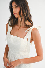 Load image into Gallery viewer, NEWEST ARRIVAL Off White Satin Sheer Embroidered Overlay Midi Dress
