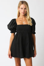 Load image into Gallery viewer, NEWEST ARRIVAL Black Denim Puff Sleeve Romper
