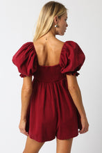 Load image into Gallery viewer, NEWEST ARRIVAL Burgundy Denim Puff Sleeve Romper
