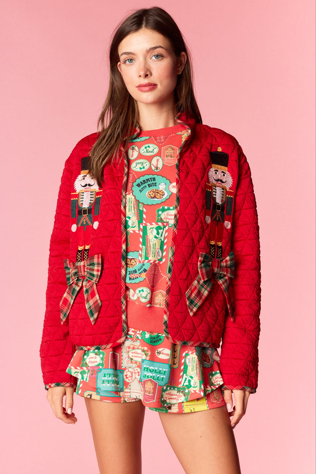 NEWEST ARRIVAL Red Quilted Nutcracker Bow Cardigan