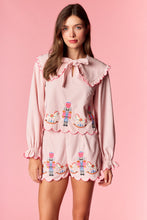Load image into Gallery viewer, NEWEST ARRIVAL LAST ONE Pink Nutcracker and Rocking Horse Embroidered Shorts Set
