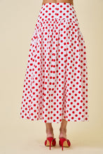 Load image into Gallery viewer, LAST ONE Off White/Red Polka Dot Midi Skirt
