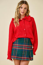 Load image into Gallery viewer, NEWEST ARRIVAL Red Ruffle Peter Pan Collar Cardigan
