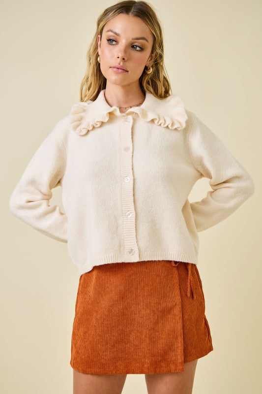 NEWEST ARRIVAL Ivory Ruffle Peter Pan Collar Cardigan