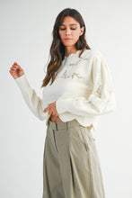 Load image into Gallery viewer, NEWEST ARRIVAL Off White Floral Embroidered Scallop Sweater
