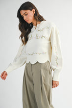 Load image into Gallery viewer, NEWEST ARRIVAL Off White Floral Embroidered Scallop Sweater
