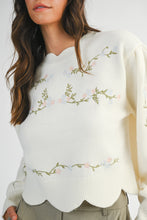 Load image into Gallery viewer, NEWEST ARRIVAL Off White Floral Embroidered Scallop Sweater
