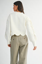 Load image into Gallery viewer, NEWEST ARRIVAL Off White Floral Embroidered Scallop Sweater
