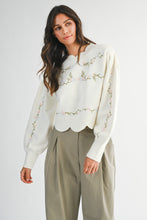 Load image into Gallery viewer, NEWEST ARRIVAL Off White Floral Embroidered Scallop Sweater
