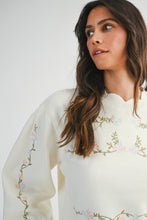 Load image into Gallery viewer, NEWEST ARRIVAL Off White Floral Embroidered Scallop Sweater
