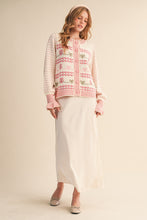 Load image into Gallery viewer, Ivory/Pink Floral Bow Cardigan Sweater
