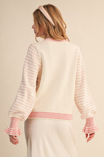 Load image into Gallery viewer, Ivory/Pink Floral Bow Cardigan Sweater

