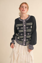 Load image into Gallery viewer, FINAL SALE Black/Purple Floral Bow Cardigan Sweater
