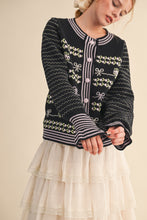 Load image into Gallery viewer, FINAL SALE Black/Purple Floral Bow Cardigan Sweater
