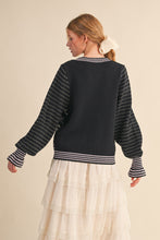 Load image into Gallery viewer, FINAL SALE Black/Purple Floral Bow Cardigan Sweater
