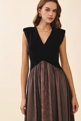 NEWEST ARRIVAL Black Velvet Mesh Midi Dress