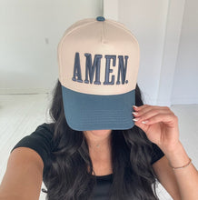Load image into Gallery viewer, NEWEST ARRIVAL Slate Blue Amen Trucker Hat
