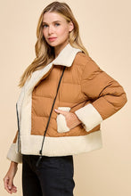 Load image into Gallery viewer, ONLINE ONLY Camel Sherpa Trim Puffer Jacket
