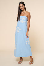 Load image into Gallery viewer, NEWEST ARRIVAL Denim Seashell Embroidered Strapless Maxi
