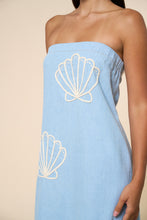 Load image into Gallery viewer, NEWEST ARRIVAL Denim Seashell Embroidered Strapless Maxi
