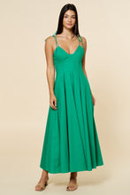Load image into Gallery viewer, NEWEST ARRIVAL Green Fit and Flare Shoulder Tie Midi Dress
