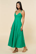 Load image into Gallery viewer, NEWEST ARRIVAL Green Fit and Flare Shoulder Tie Midi Dress
