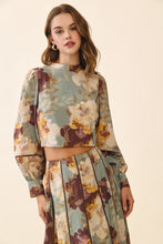 Load image into Gallery viewer, NEWEST ARRIVAL Teal/Brown Floral Pleated Midi Skirt Set
