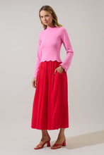 Load image into Gallery viewer, NEWEST ARRIVAL Pink/Red Color Block Scallop Midi Dress
