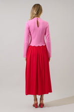 Load image into Gallery viewer, NEWEST ARRIVAL Pink/Red Color Block Scallop Midi Dress
