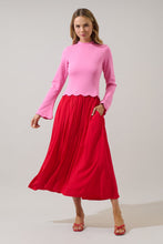 Load image into Gallery viewer, NEWEST ARRIVAL Pink/Red Color Block Scallop Midi Dress
